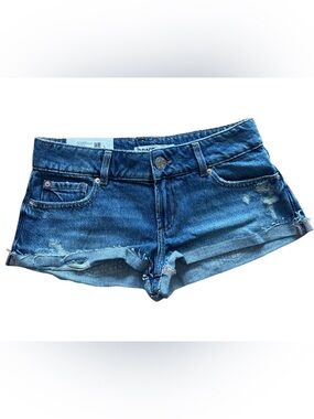 Garage Ultra High Rise Relaxed Distressed Rolled Hem Jean Shorts Blue Size 0/24W